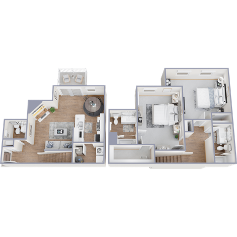 Floor plan for 2 beds, 2.5 baths, 1096 sqft